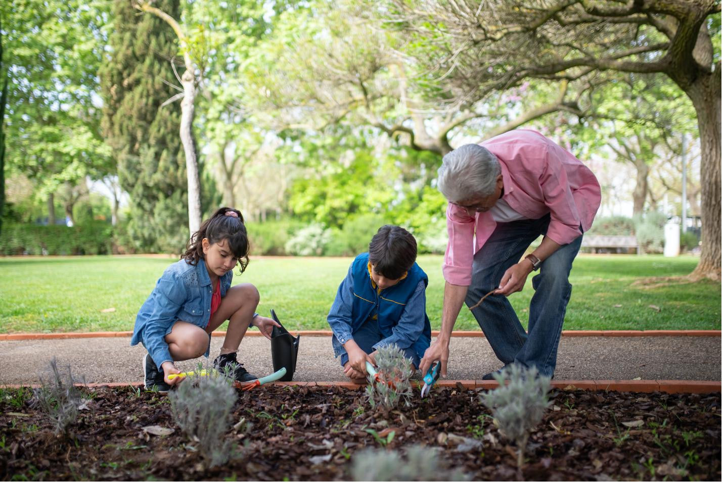 How can grandparents get children interested in gardening?