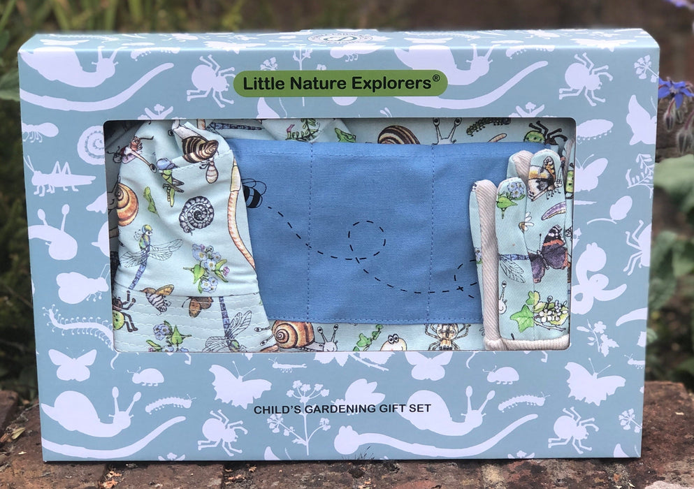 Little Nature Explorers Children's  Blue Garden Apron, Gloves, Sunhat and Kneeler Gift Set