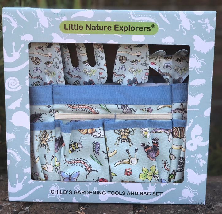 Little Nature Explorers Children's Blue Garden Tool Bag and Hand Tools Gift Set