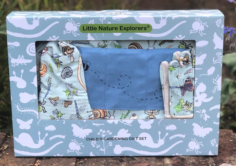 Gardening for Kids Little Nature Explorers Children's  Blue Garden Apron, Gloves, Sunhat and Kneeler Gift Set