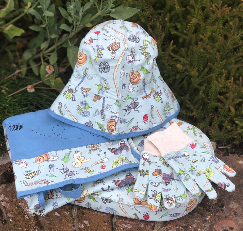 Gardening for Kids Little Nature Explorers Children's  Blue Garden Apron, Gloves, Sunhat and Kneeler Gift Set